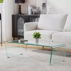 Table basse de 120 cm en verre trempé en forme de V avec pieds métalliques