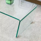 Table basse de 120 cm en verre trempé en forme de V avec pieds métalliques