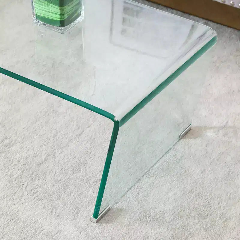 Table basse de 120 cm en verre trempé en forme de V avec pieds métalliques