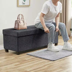 Banc de rangement pliant capitonné en lin de 43 pouces avec pieds