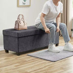 Banc de rangement pliant capitonné en lin de 43 pouces avec pieds
