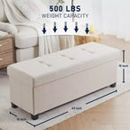 Banc de rangement pliant capitonné en lin de 43 pouces avec pieds