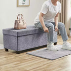Banc de rangement pliant capitonné en lin de 43 pouces avec pieds