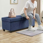 Banc de rangement pliant capitonné en lin de 43 pouces avec pieds