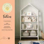 Étagère à livres ouverte en bois pour enfants avec plateau triangulaire, 4 étagères, pieds carrés