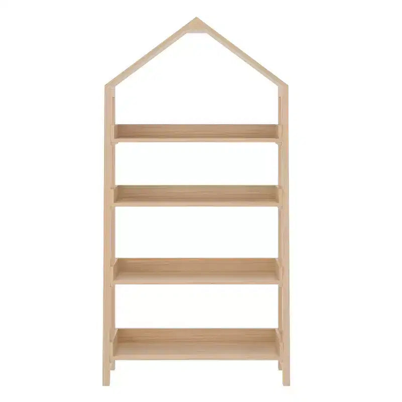 Étagère à livres ouverte en bois pour enfants avec plateau triangulaire, 4 étagères, pieds carrés