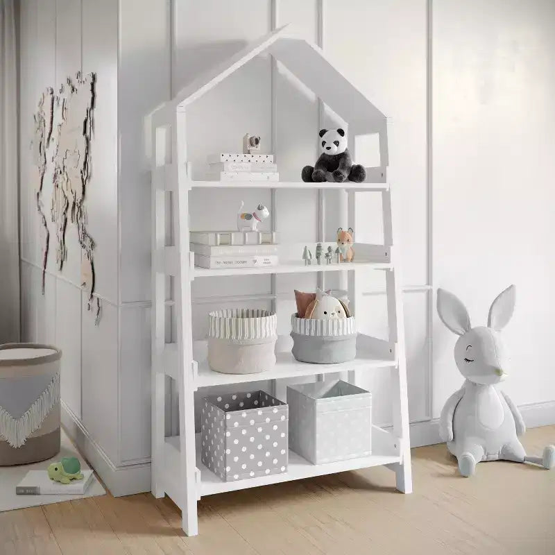 Étagère à livres ouverte en bois pour enfants avec plateau triangulaire, 4 étagères, pieds carrés