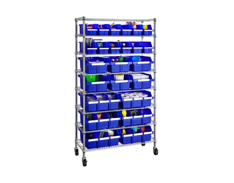 Unité de stockage en acier à 8 niveaux et 24 bacs, 91,4 cm x 36,2 cm x 161,3 cm