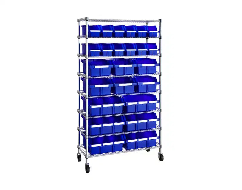 Unité de stockage en acier à 8 niveaux et 24 bacs, 91,4 cm x 36,2 cm x 161,3 cm