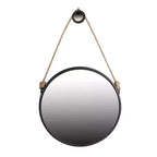 Miroir rond suspendu tendance de 75 cm avec cadre noir et sangle en corde, pour une décoration industrielle contemporaine dans la salle de bain, la chambre ou le salon