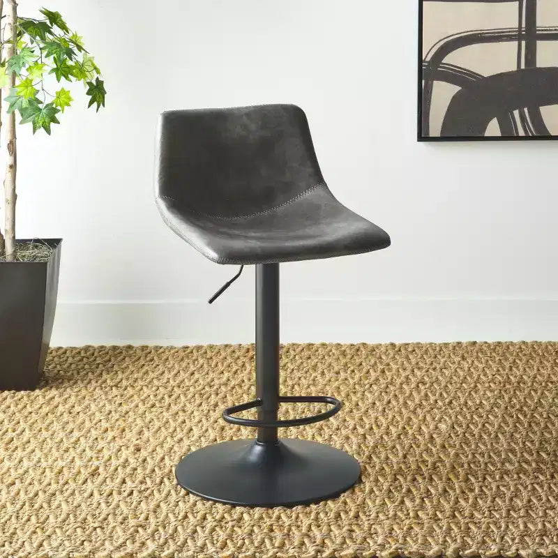 Tabouret de bar réglable, structure en fer, revêtement PU, pivotant avec repose-pieds
