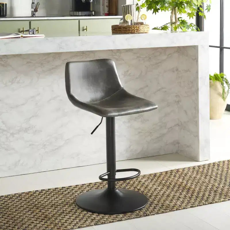 Tabouret de bar réglable, structure en fer, revêtement PU, pivotant avec repose-pieds