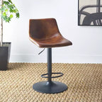 Tabouret de bar réglable, structure en fer, revêtement PU, pivotant avec repose-pieds