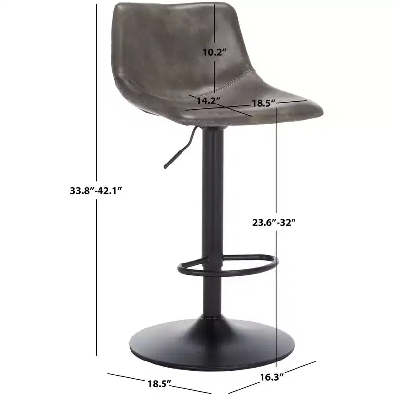 Tabouret de bar réglable, structure en fer, revêtement PU, pivotant avec repose-pieds