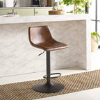 Tabouret de bar réglable, structure en fer, revêtement PU, pivotant avec repose-pieds