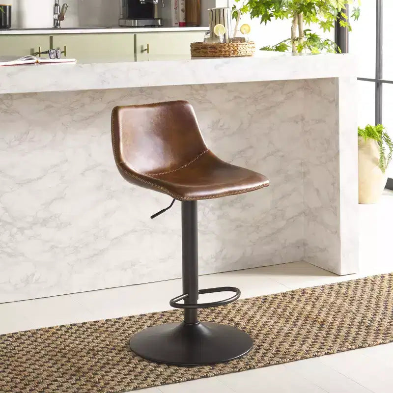 Tabouret de bar réglable, structure en fer, revêtement PU, pivotant avec repose-pieds