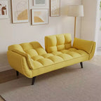 Canapé-lit convertible jaune de 57 pouces avec accoudoirs et coussin décoratif, petits espaces