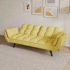 Canapé-lit convertible jaune de 57 pouces avec accoudoirs et coussin décoratif, petits espaces
