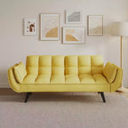 Canapé-lit convertible jaune de 57 pouces avec accoudoirs et coussin décoratif, petits espaces