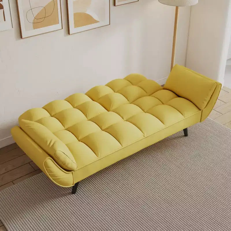 Canapé-lit convertible jaune de 57 pouces avec accoudoirs et coussin décoratif, petits espaces