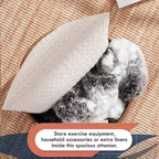 Pouffe de rangement rond capitonné en similicuir avec pieds en bois