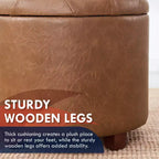 Pouffe de rangement rond capitonné en similicuir avec pieds en bois