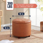 Pouffe de rangement rond capitonné en similicuir avec pieds en bois
