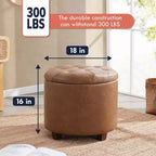Pouffe de rangement rond capitonné en similicuir avec pieds en bois