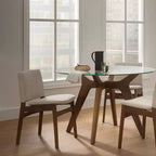 Chaises de salle à manger capitonnées en bois massif et tissu, style Mid-Century, lot de 2