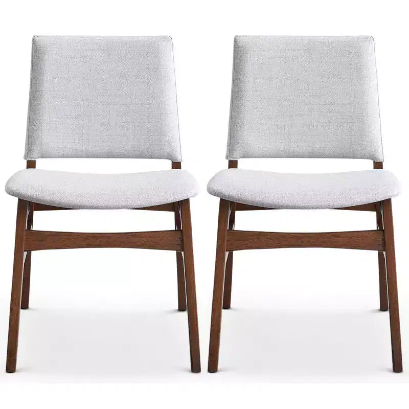 Chaises de salle à manger capitonnées en bois massif et tissu, style Mid-Century, lot de 2