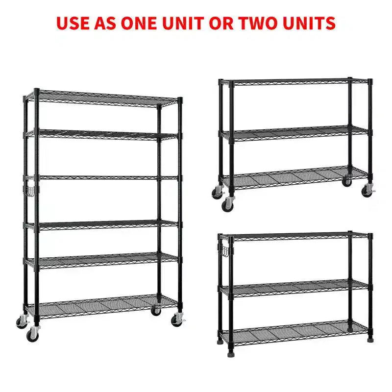 Étagère de 46 po de large, réglable en hauteur, avec roues, 6 tablettes