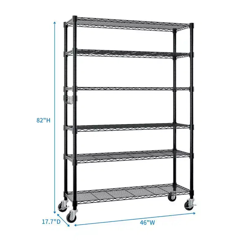 Étagère de 46 po de large, réglable en hauteur, avec roues, 6 tablettes