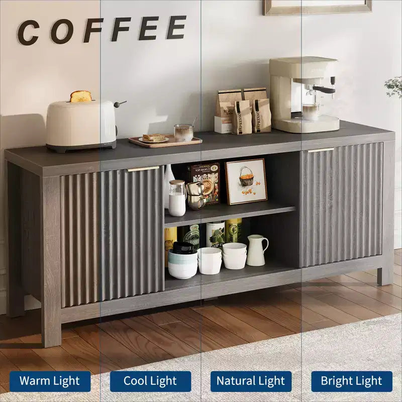 Meubles TV modernes pour 70 pouces, meuble cannelé avec rangement, meuble TV de style Mid-Century Moderne pour TV 50/55/60/65 pouces, console TV en chêne robuste