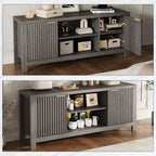 Meubles TV modernes pour 70 pouces, meuble cannelé avec rangement, meuble TV de style Mid-Century Moderne pour TV 50/55/60/65 pouces, console TV en chêne robuste