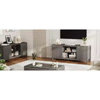 Meubles TV modernes pour 70 pouces, meuble cannelé avec rangement, meuble TV de style Mid-Century Moderne pour TV 50/55/60/65 pouces, console TV en chêne robuste