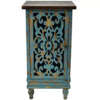 Table d'appoint rectangulaire rustique en bois à double rangement avec pieds sculptés, sarcelle
