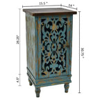 Table d'appoint rectangulaire rustique en bois à double rangement avec pieds sculptés, sarcelle