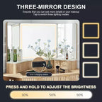 Coiffeuse d'angle avec miroir LED et station de recharge, 48" avec plateau en verre et armoires de rangement