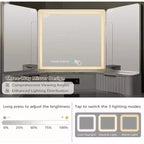 Coiffeuse d'angle avec miroir LED et station de recharge, 48" avec plateau en verre et armoires de rangement