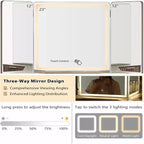 Coiffeuse d'angle avec miroir LED et station de recharge, 48" avec plateau en verre et armoires de rangement