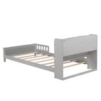 Lit en bois Twin Pine avec tête de lit bibliothèque et LED à détecteur de mouvement, barrières réglables, lit pour enfant