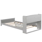 Lit en bois Twin Pine avec tête de lit bibliothèque et LED à détecteur de mouvement, barrières réglables, lit pour enfant