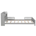 Lit en bois Twin Pine avec tête de lit bibliothèque et LED à détecteur de mouvement, barrières réglables, lit pour enfant