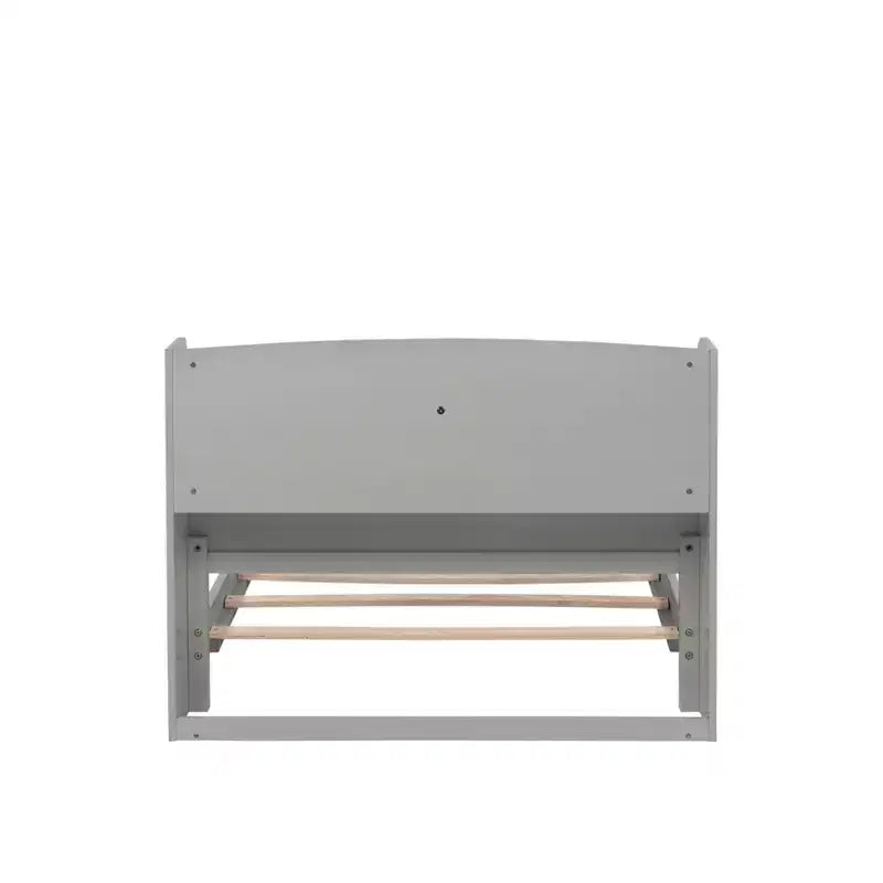 Lit en bois Twin Pine avec tête de lit bibliothèque et LED à détecteur de mouvement, barrières réglables, lit pour enfant