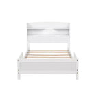 Lit en bois Twin Pine avec tête de lit bibliothèque et LED à détecteur de mouvement, barrières réglables, lit pour enfant