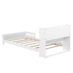 Lit en bois Twin Pine avec tête de lit bibliothèque et LED à détecteur de mouvement, barrières réglables, lit pour enfant