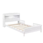 Lit en bois Twin Pine avec tête de lit bibliothèque et LED à détecteur de mouvement, barrières réglables, lit pour enfant