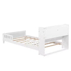 Lit en bois Twin Pine avec tête de lit bibliothèque et LED à détecteur de mouvement, barrières réglables, lit pour enfant