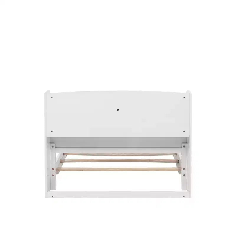 Lit en bois Twin Pine avec tête de lit bibliothèque et LED à détecteur de mouvement, barrières réglables, lit pour enfant
