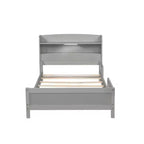 Lit en bois Twin Pine avec tête de lit bibliothèque et LED à détecteur de mouvement, barrières réglables, lit pour enfant